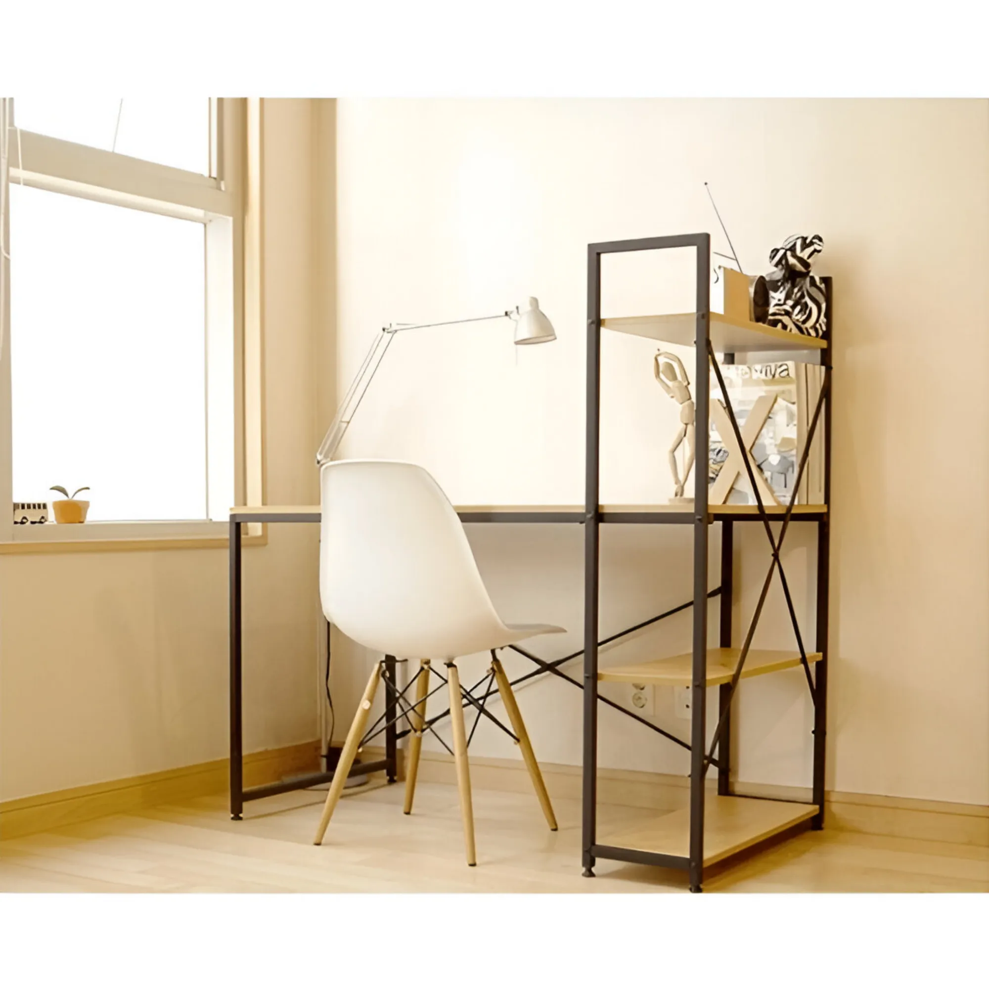 120 x 64 x 120cm Office Computer Workstation Desk with 4 Tall Bookshelf JS260