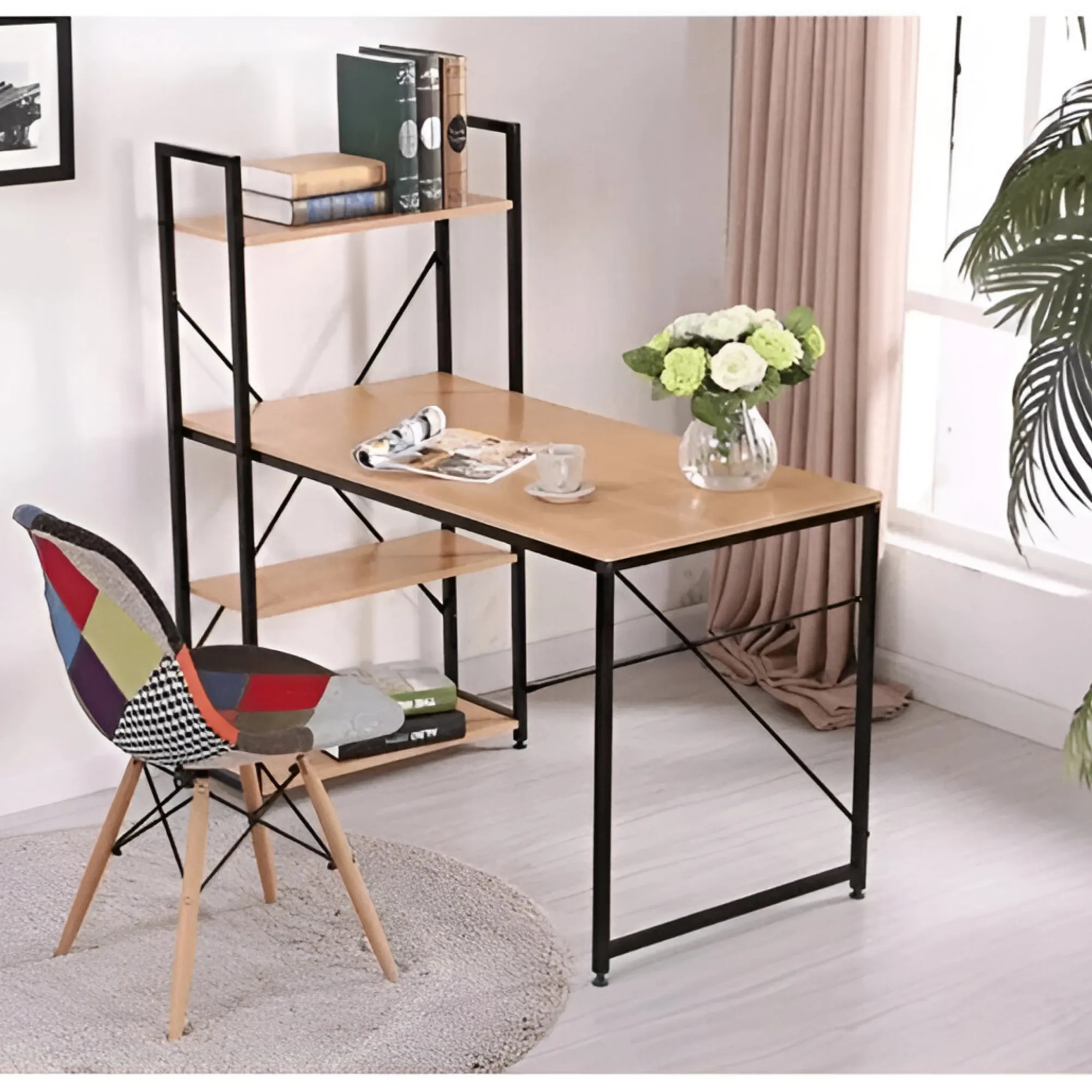 120 x 64 x 120cm Office Computer Workstation Desk with 4 Tall Bookshelf JS260