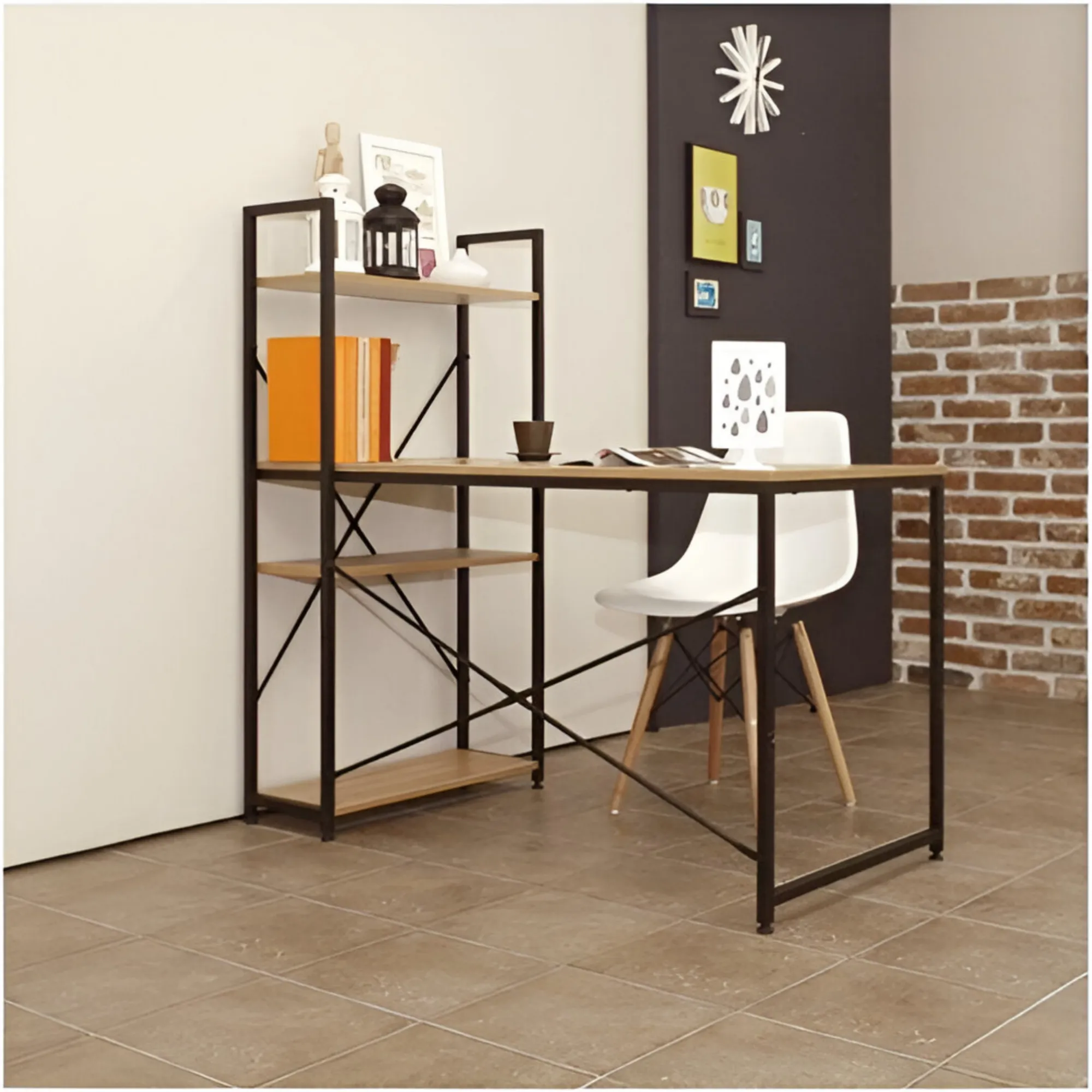 120 x 64 x 120cm Office Computer Workstation Desk with 4 Tall Bookshelf JS260