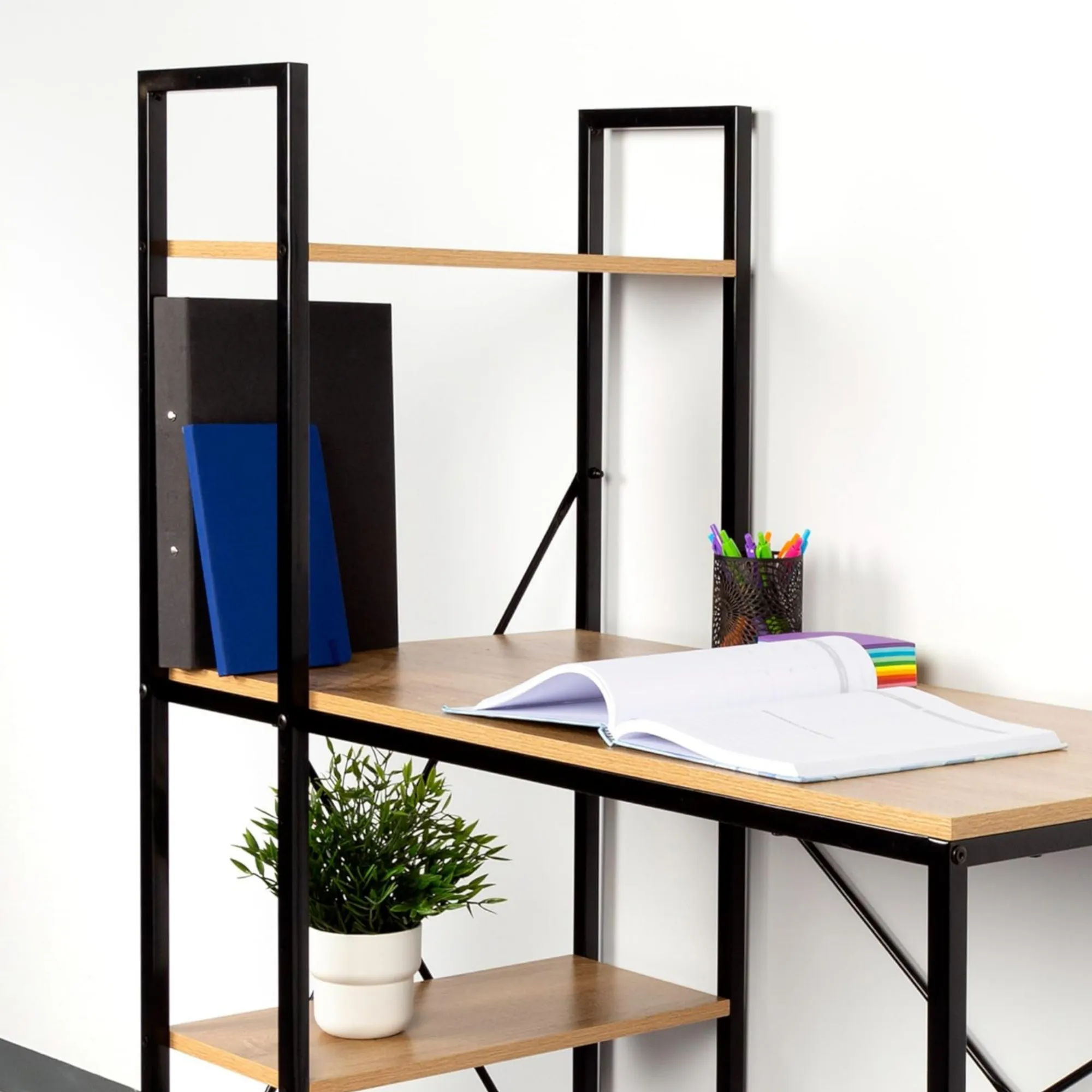 120 x 64 x 120cm Office Computer Workstation Desk with 4 Tall Bookshelf JS260