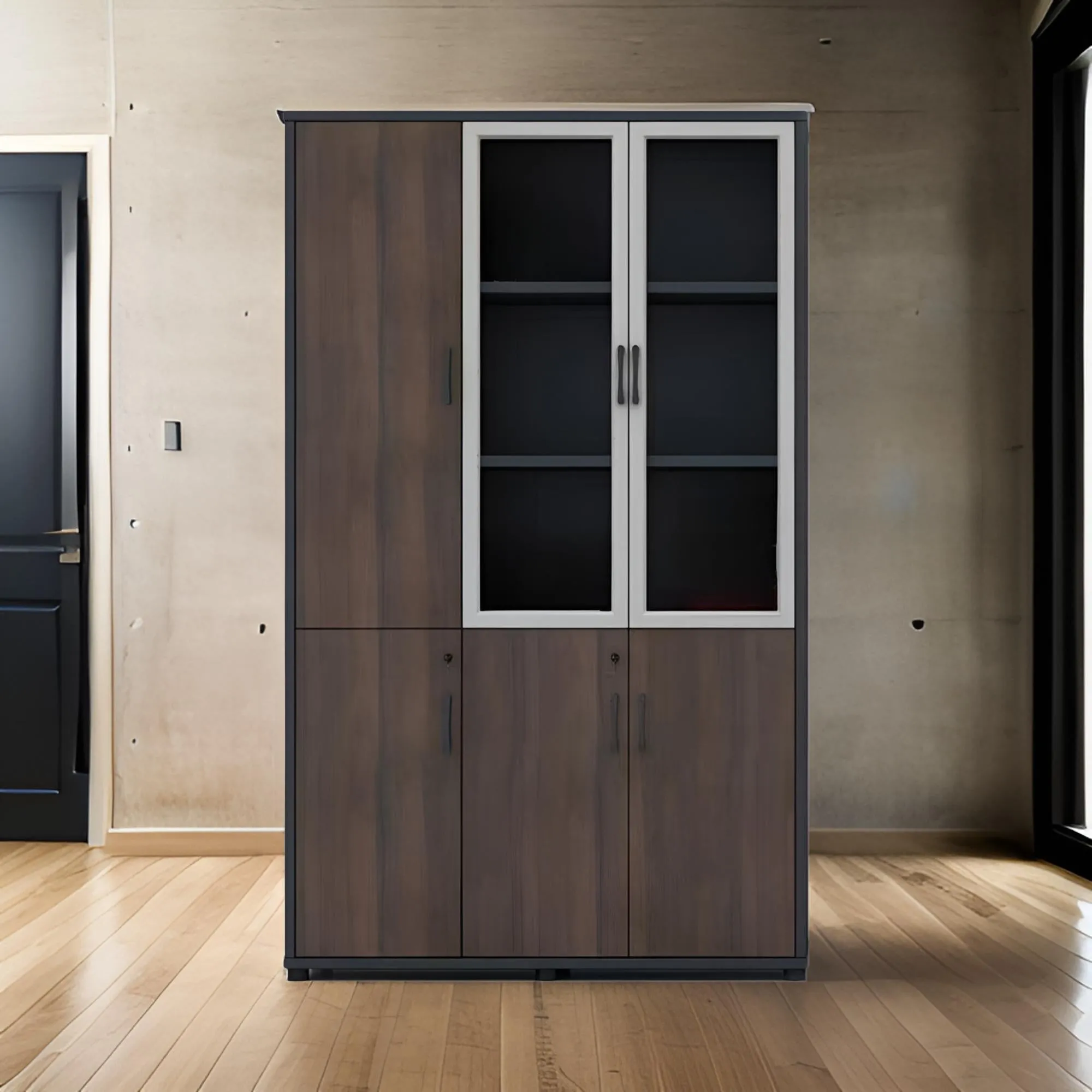 120x40x200cm 2 Glass, 1 Hinged Doors And 3 Lockable Doors Office Cabinet S-1223W