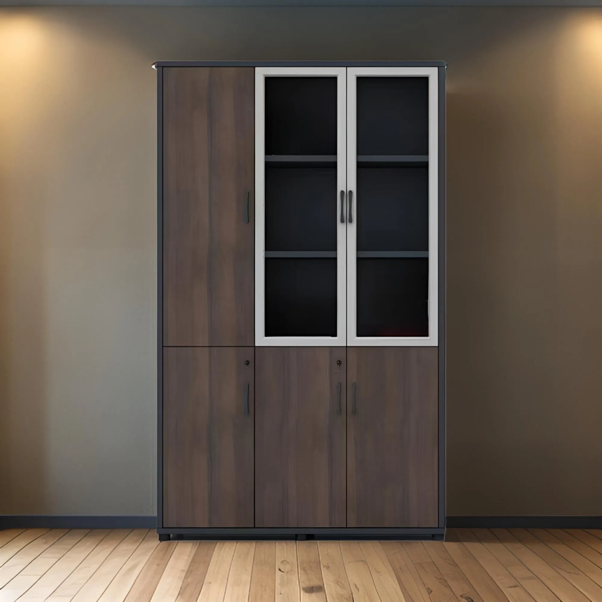 120x40x200cm 2 Glass, 1 Hinged Doors And 3 Lockable Doors Office Cabinet S-1223W