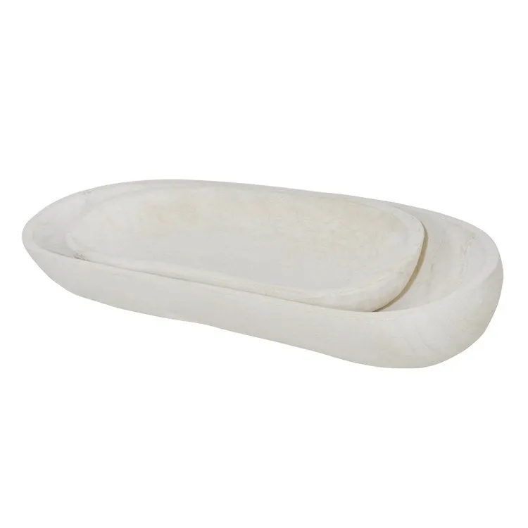 18"/24" Decorative Oblong Wood Bowls Set of 2 - White