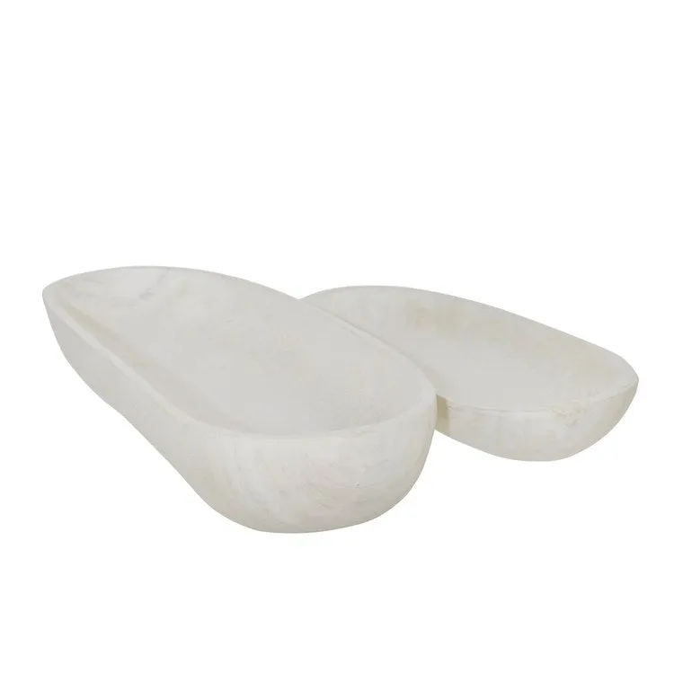 18"/24" Decorative Oblong Wood Bowls Set of 2 - White