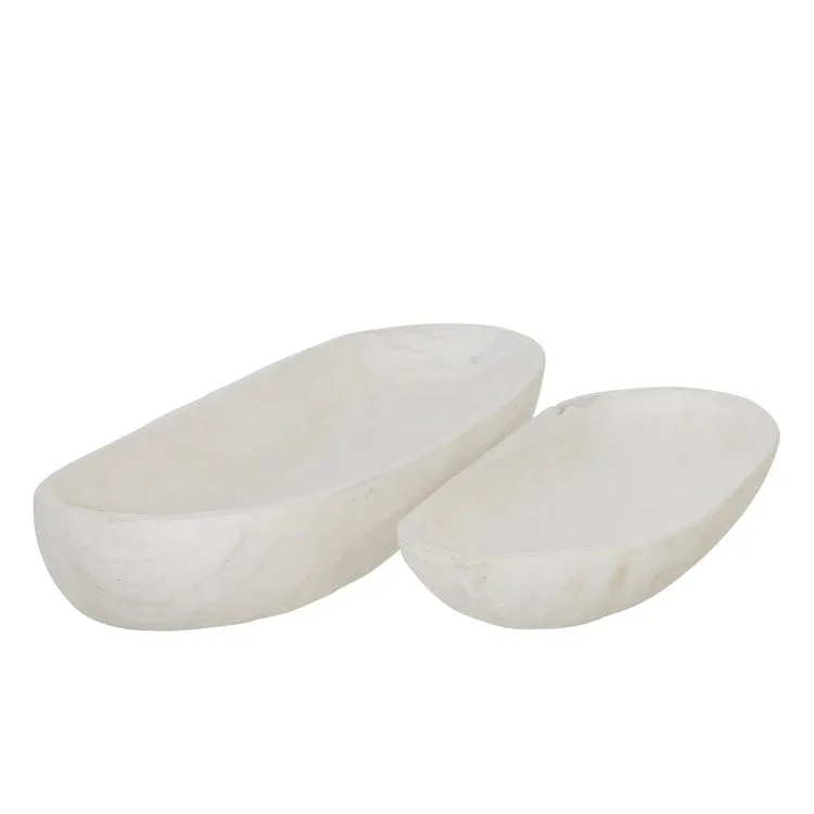 18"/24" Decorative Oblong Wood Bowls Set of 2 - White