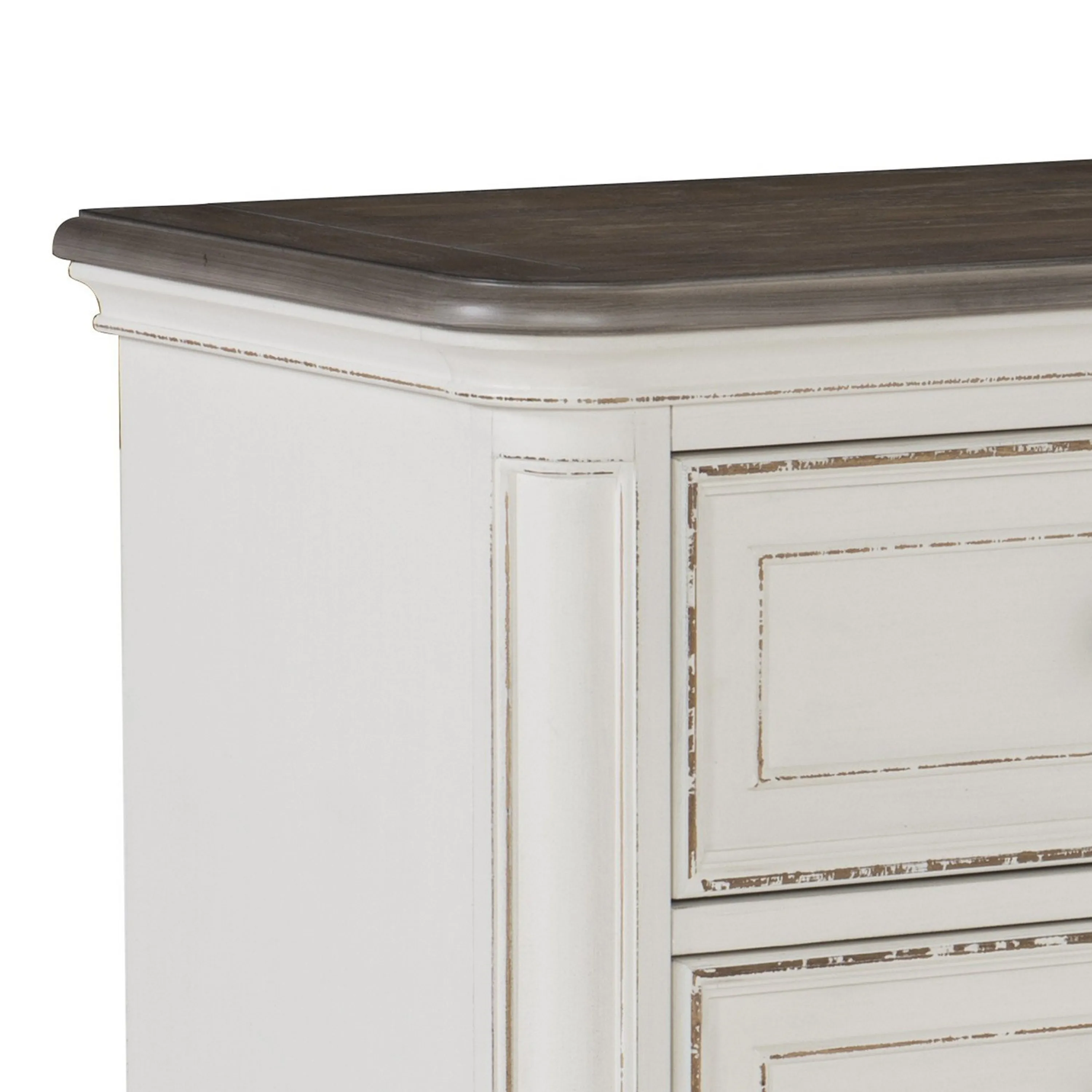 2 Drawer Wooden Nightstand With Distressed Details, Antique White And Brown By Benzara