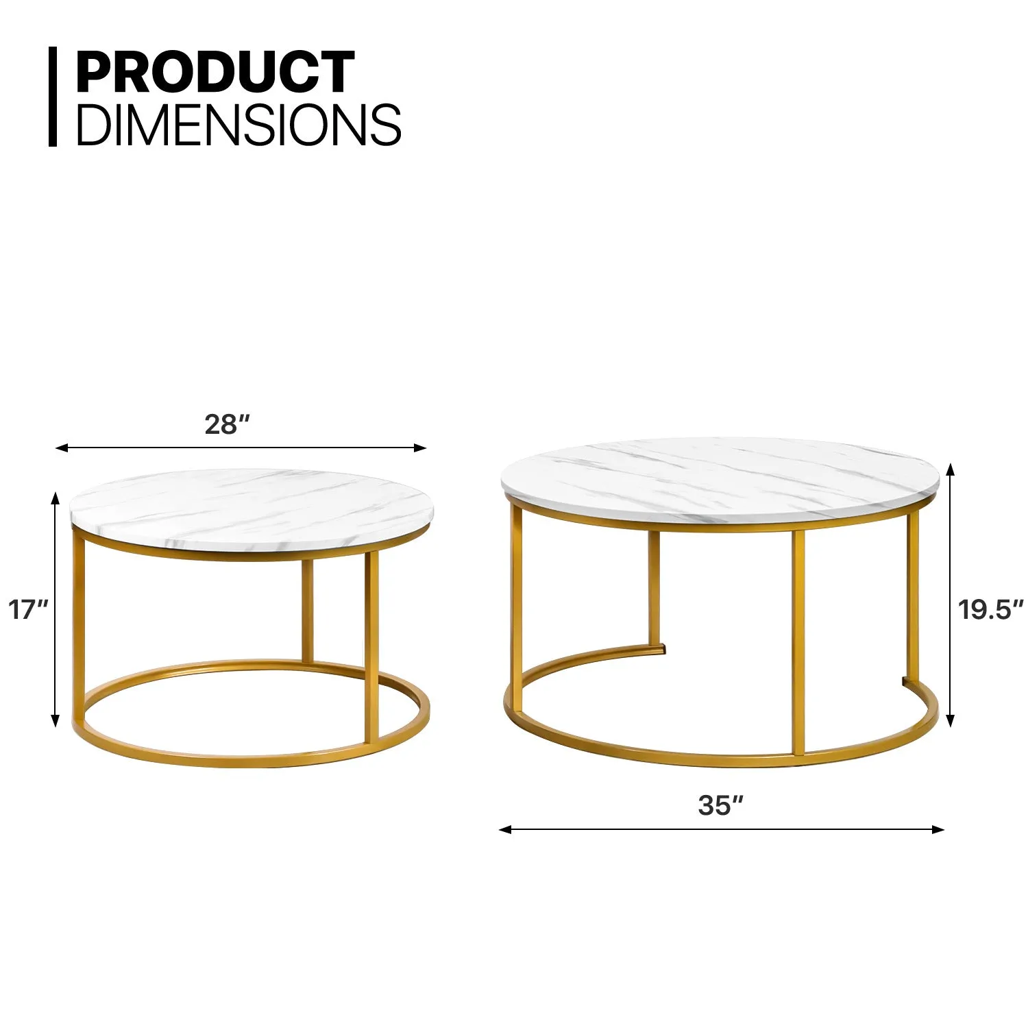 2-Piece Nesting Round Coffee Tables - Marbling Tabletop