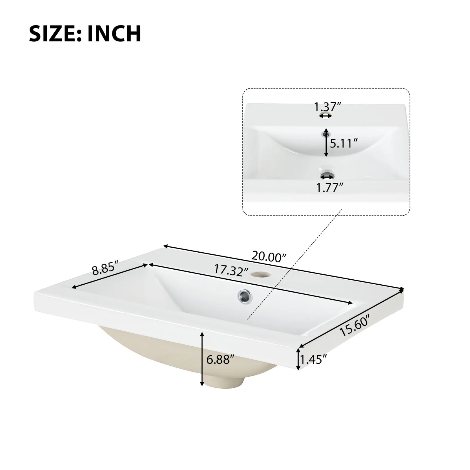 20" White Bathroom Vanity with Sink, Two-Tier Shelf & Adjustable Solid Wood Cabinet