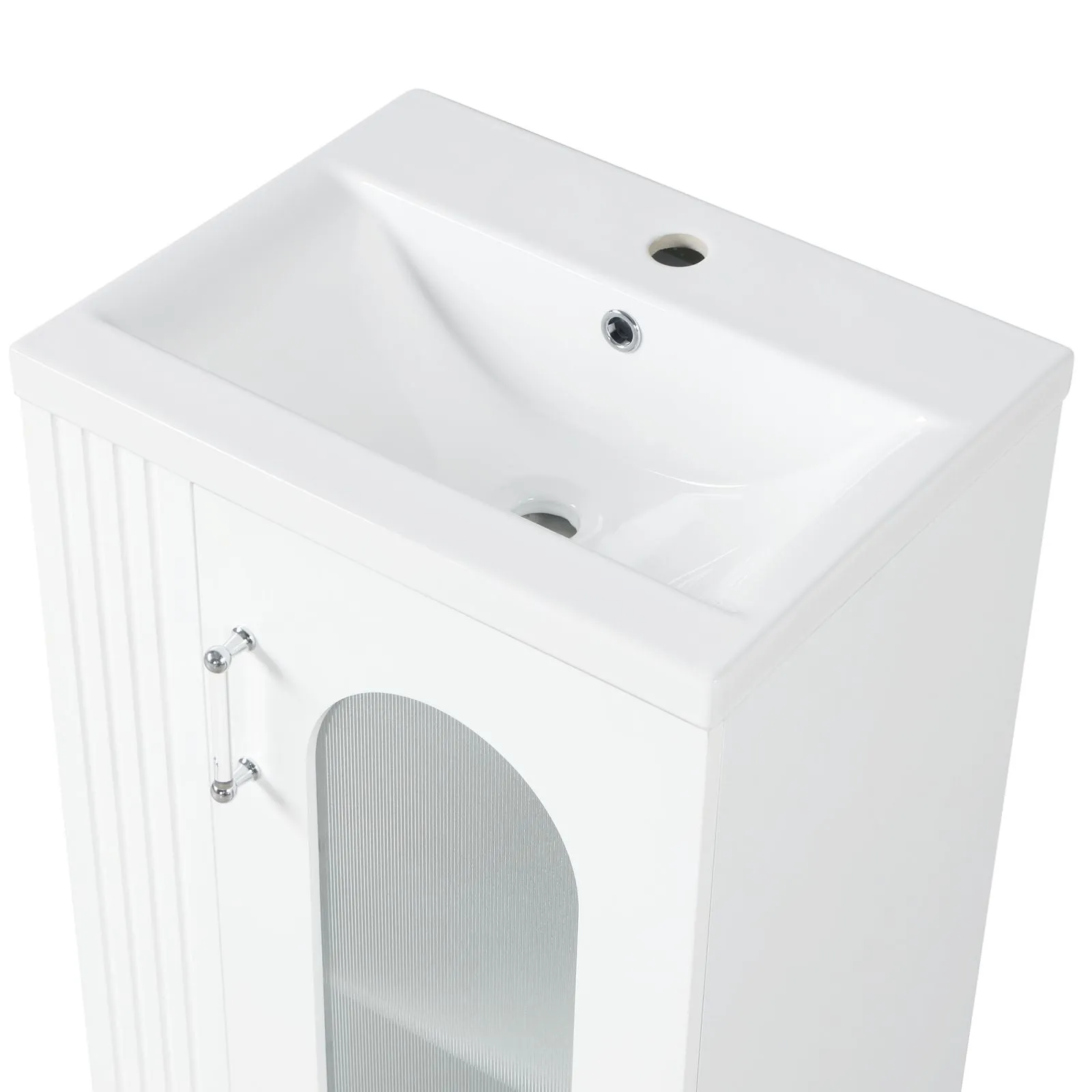 20" White Bathroom Vanity with Sink, Two-Tier Shelf & Adjustable Solid Wood Cabinet