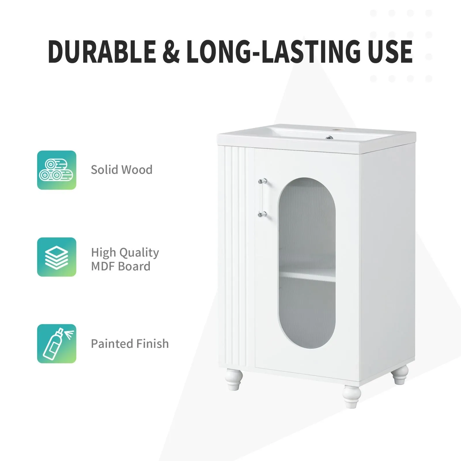 20" White Bathroom Vanity with Sink, Two-Tier Shelf & Adjustable Solid Wood Cabinet
