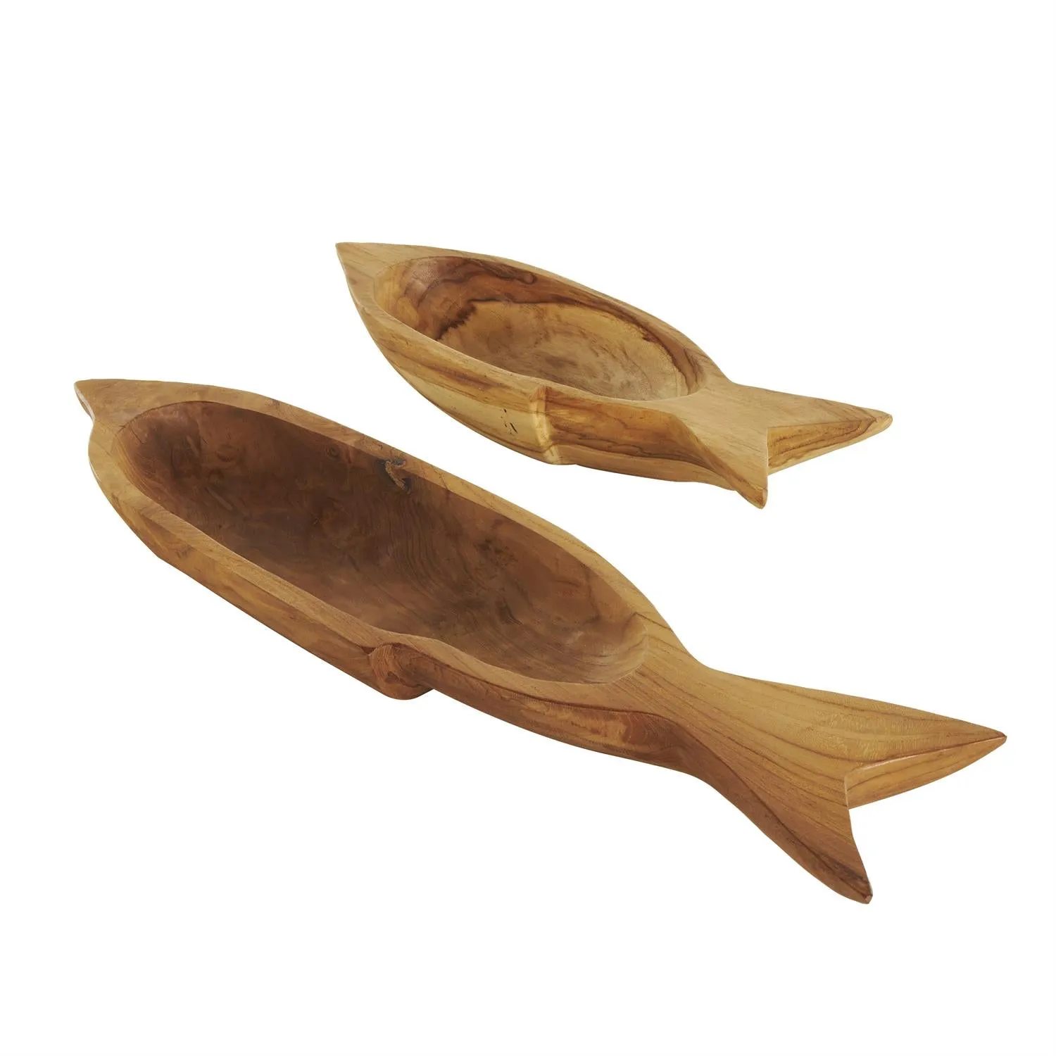 2pc Carved Fish Tray Set in Brown