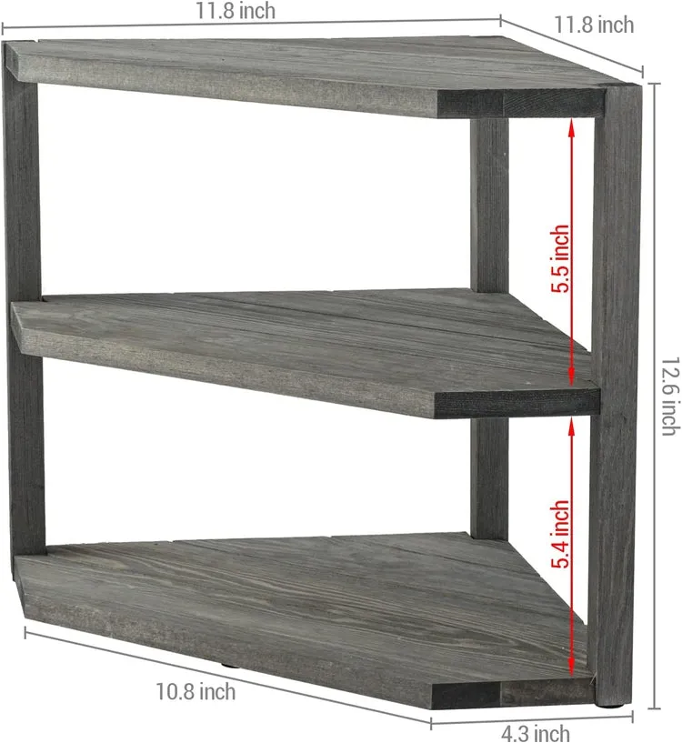 3-Tiered Weathered Gray Wood Kitchen Countertop Corner Organizer Shelf