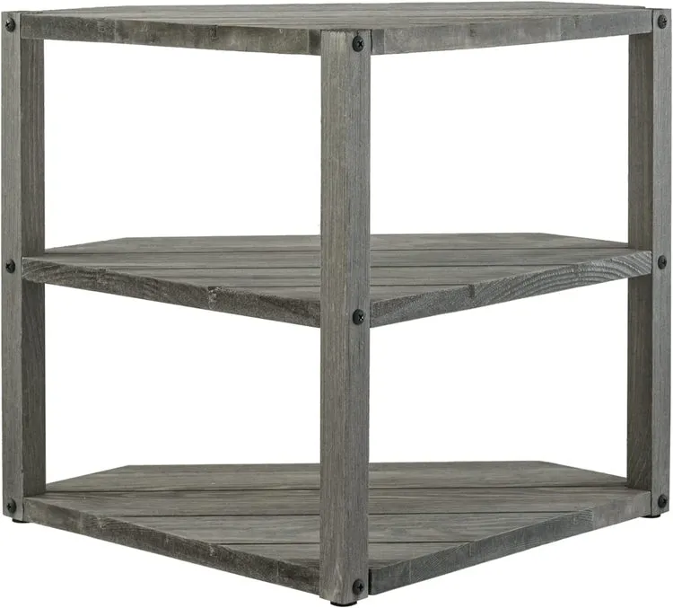 3-Tiered Weathered Gray Wood Kitchen Countertop Corner Organizer Shelf