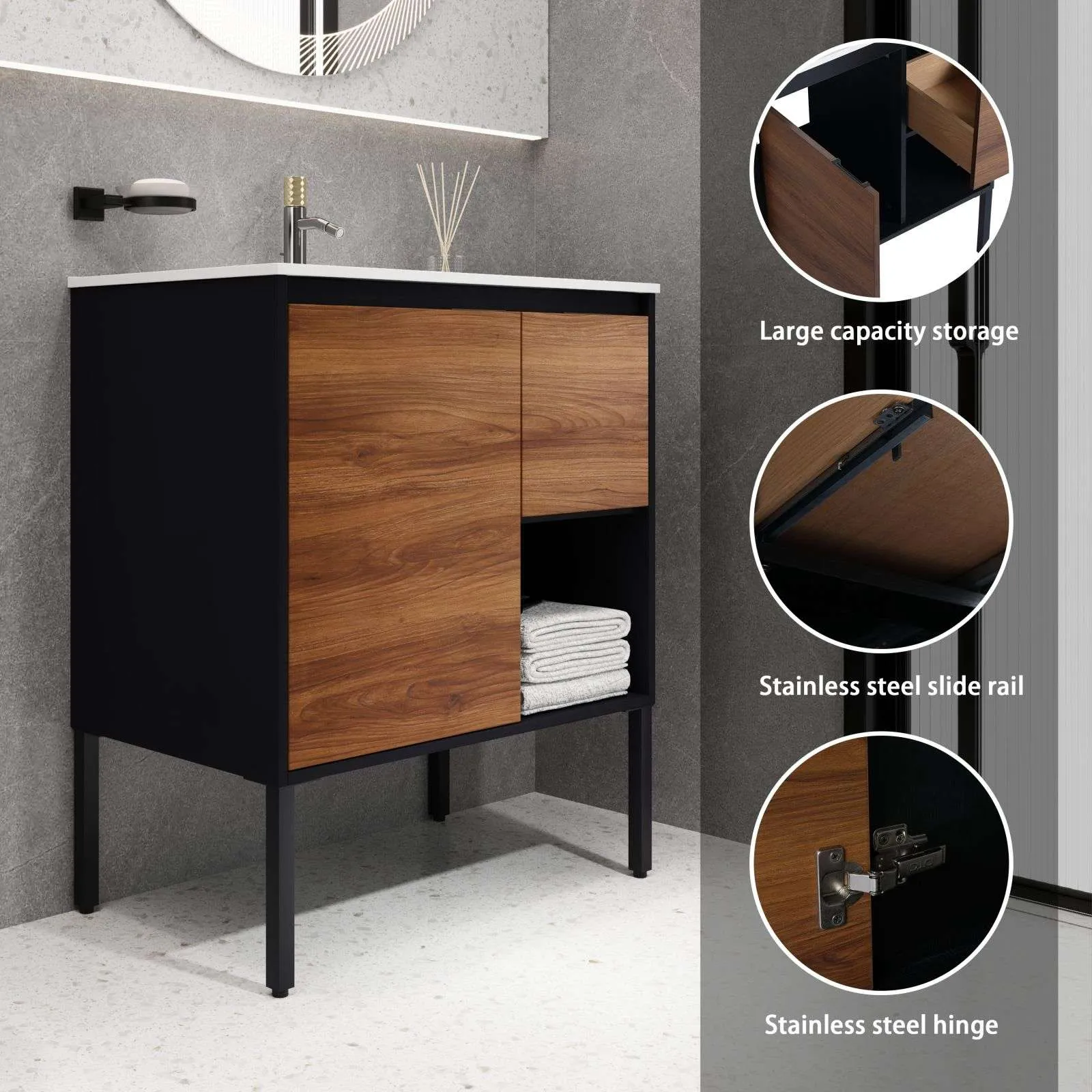 30" Bathroom Vanity with Sink, Freestanding Cabinet with Drawers & Soft Closing Doors