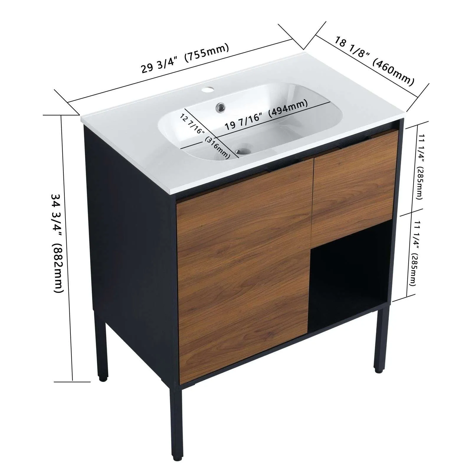 30" Bathroom Vanity with Sink, Freestanding Cabinet with Drawers & Soft Closing Doors