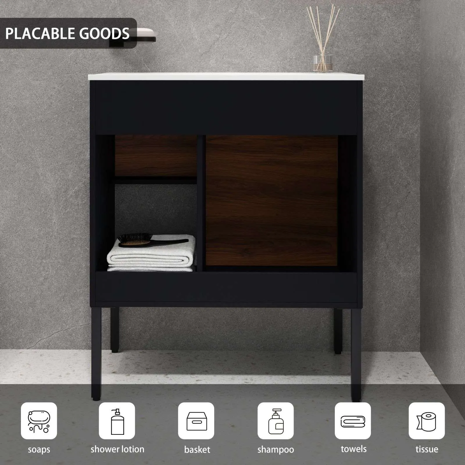 30" Bathroom Vanity with Sink, Freestanding Cabinet with Drawers & Soft Closing Doors