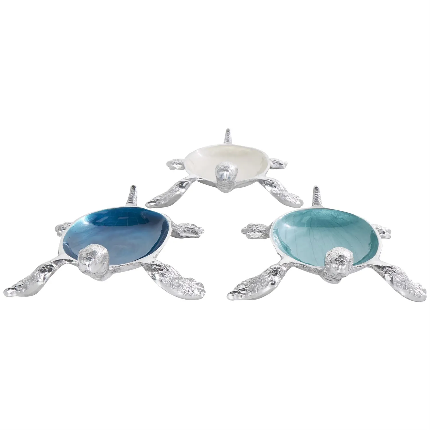 3pc Decorative Turtle Bowl Set in Teal/Blue/Cream