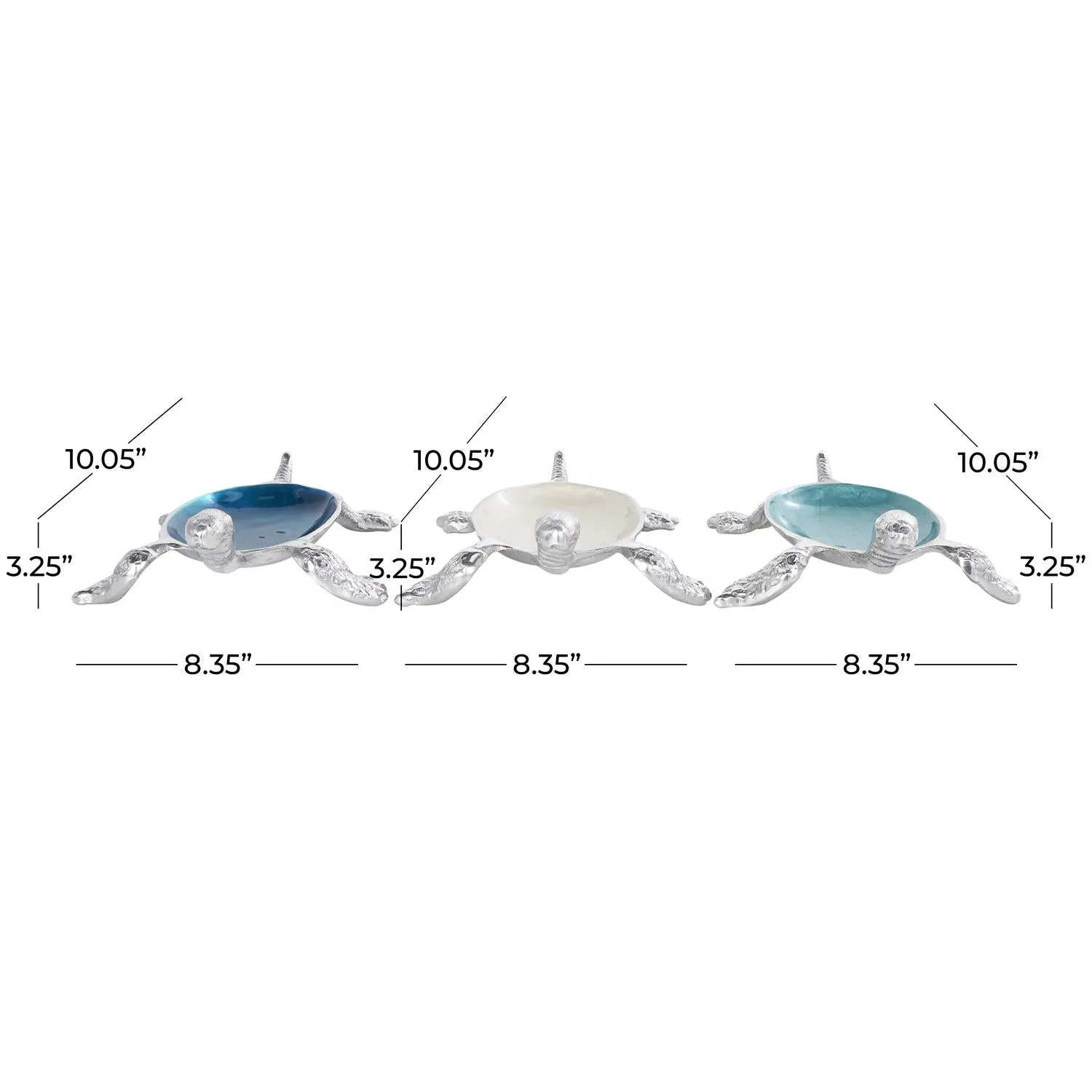 3pc Decorative Turtle Bowl Set in Teal/Blue/Cream