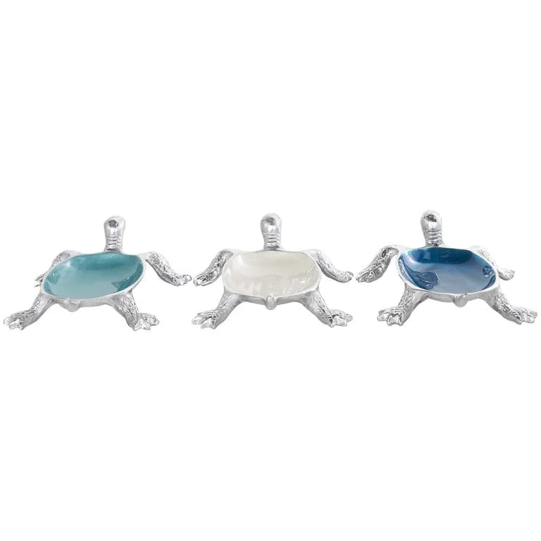 3pc Decorative Turtle Bowl Set in Teal/Blue/Cream