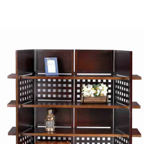 4 Shelf Wooden Bookcase Room Divider With Cutout Design, Brown By Benzara