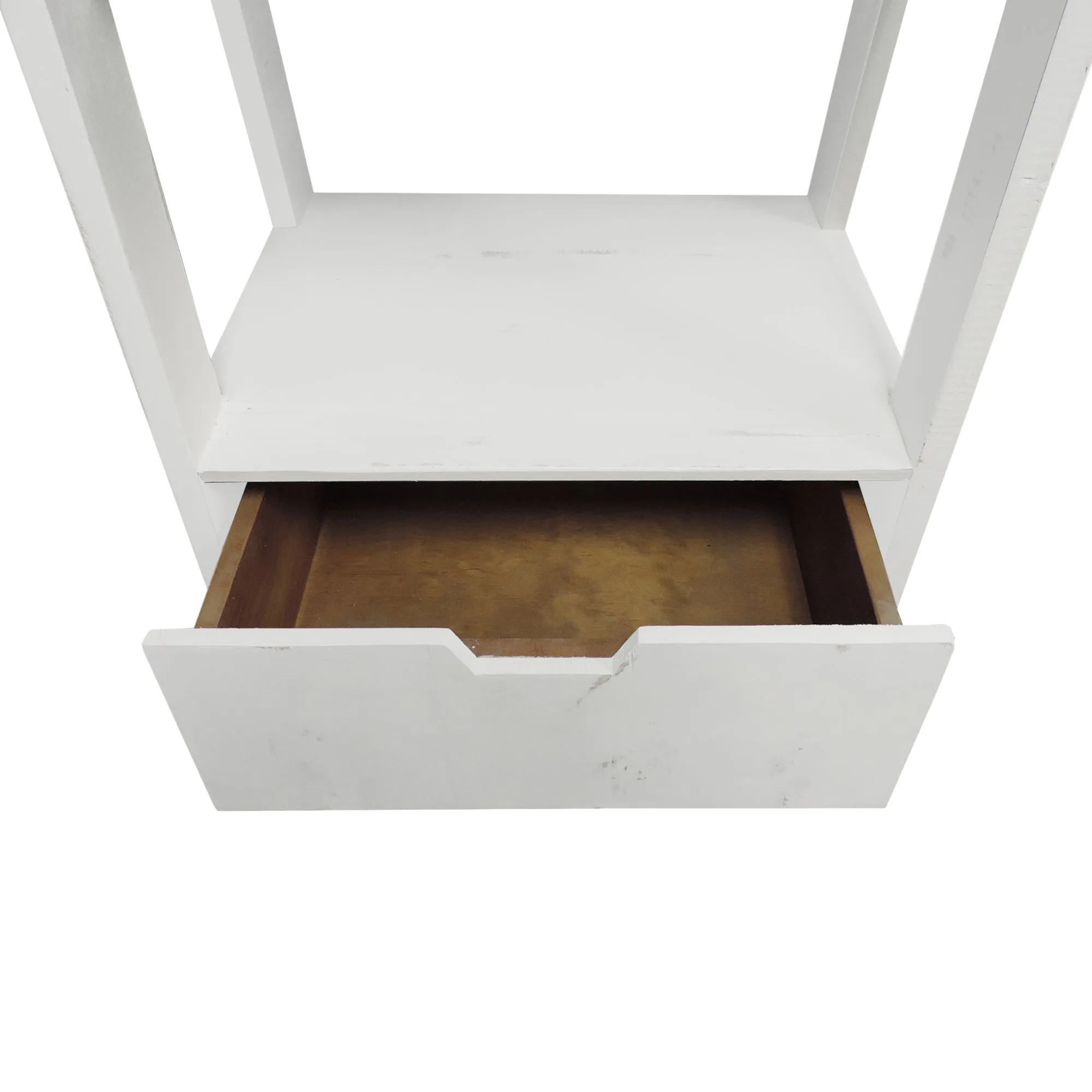 4 Shelf Wooden Ladder Bookcase With Bottom Drawer, Antique White By Benzara