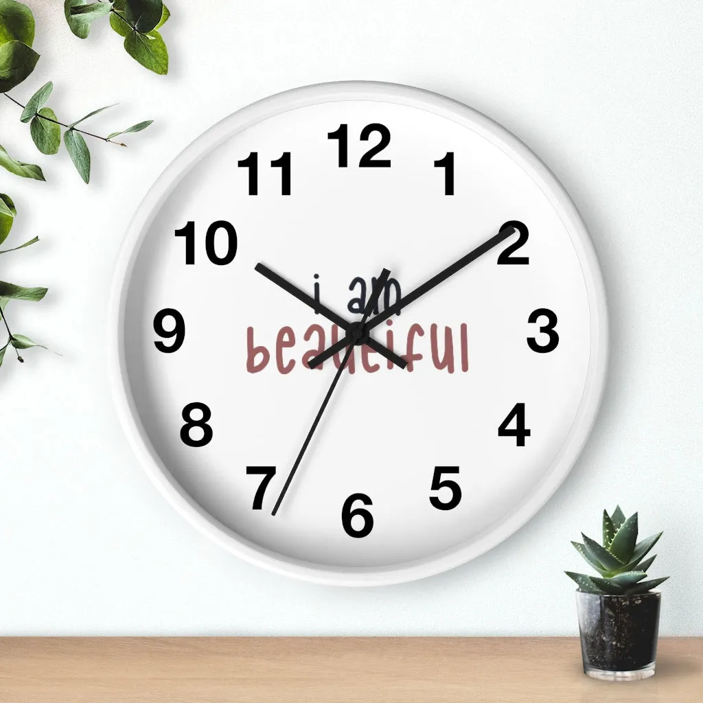 Affirmation Feminist pro choice Wall clock -  I am beautiful pink