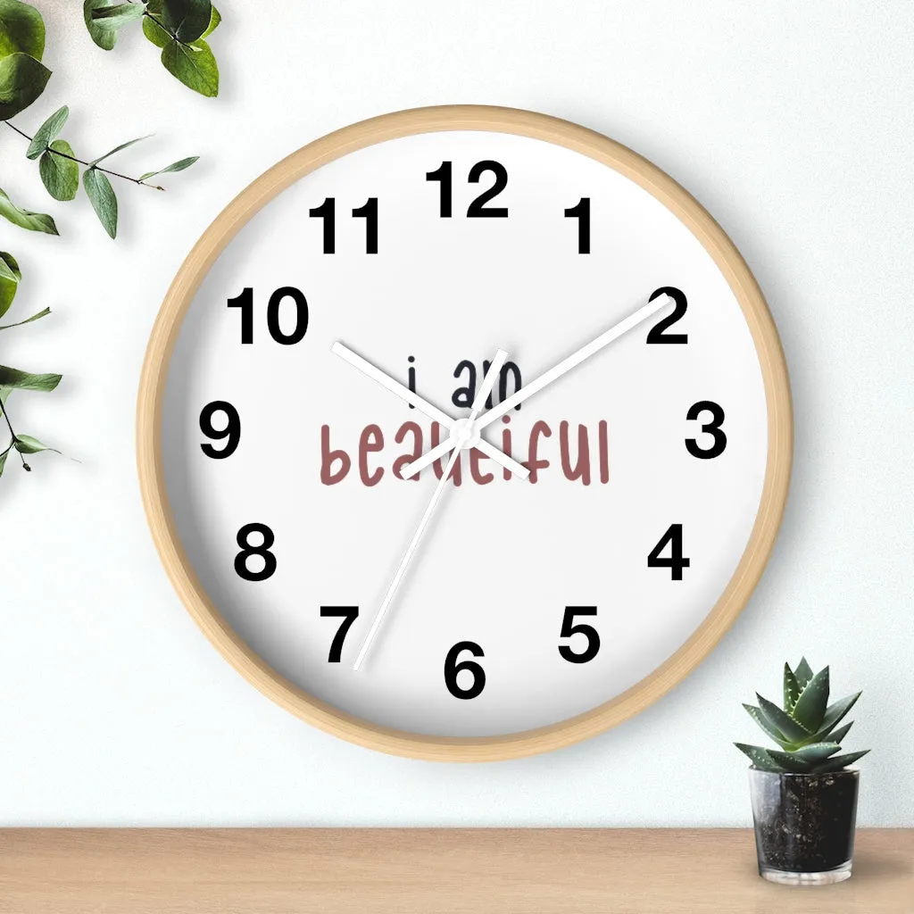 Affirmation Feminist pro choice Wall clock -  I am beautiful pink