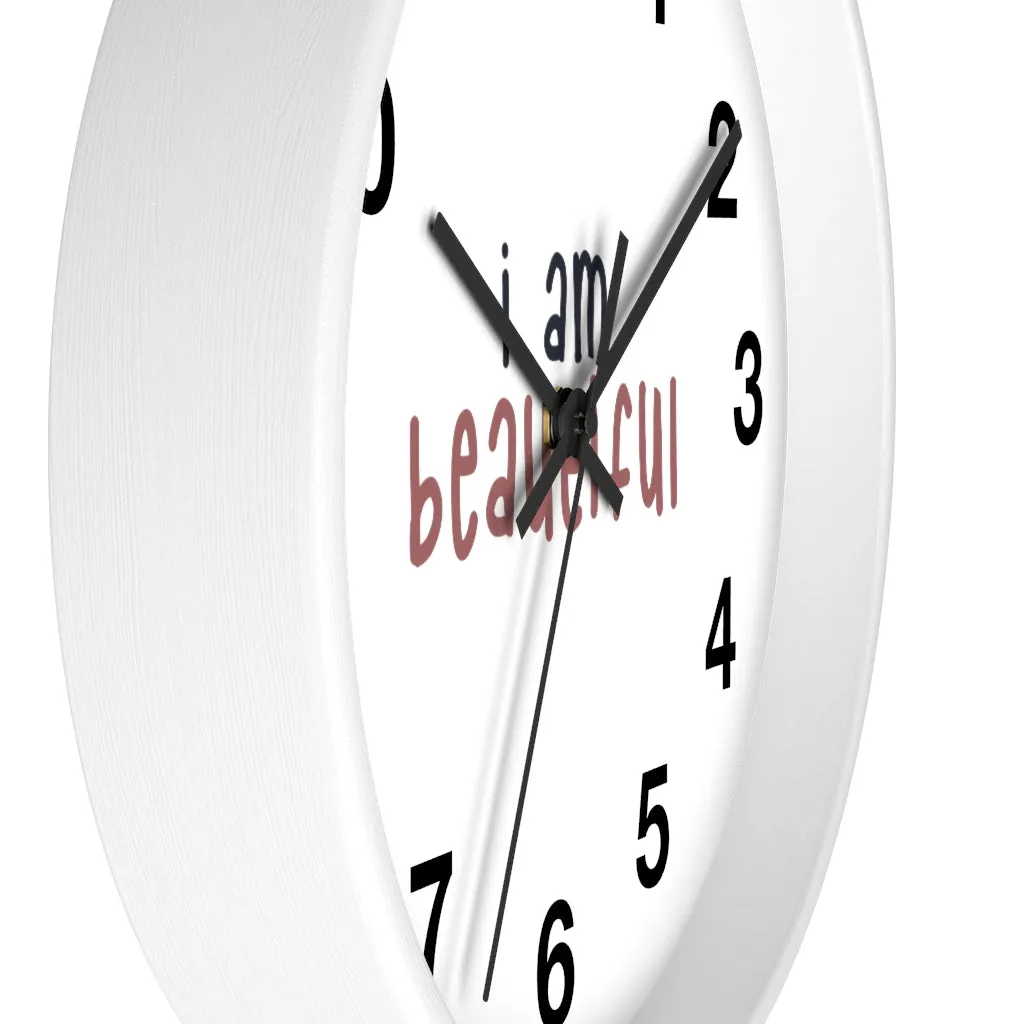 Affirmation Feminist pro choice Wall clock -  I am beautiful pink