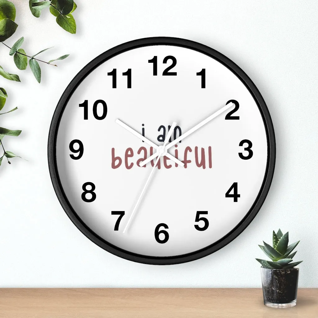 Affirmation Feminist pro choice Wall clock -  I am beautiful pink