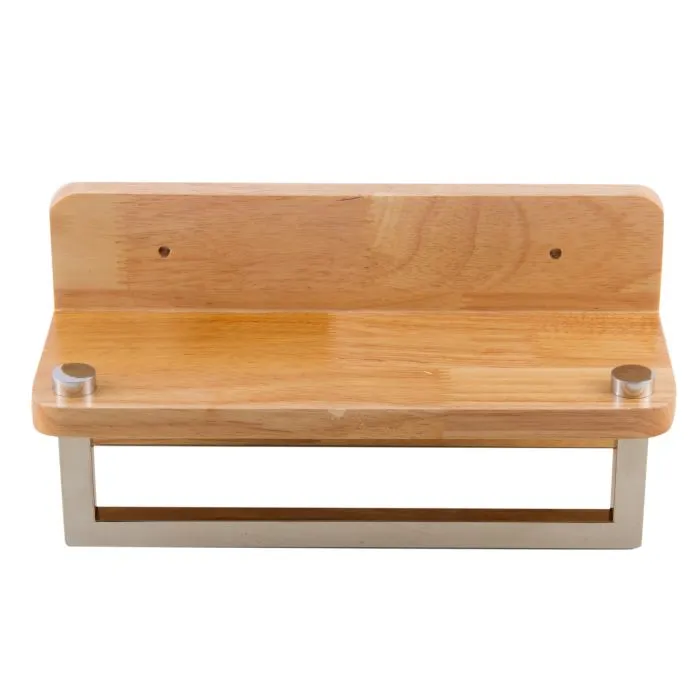 ALFI brand AB5510 12" Small Wooden Shelf with Chrome Towel Bar Bathroom Accessory