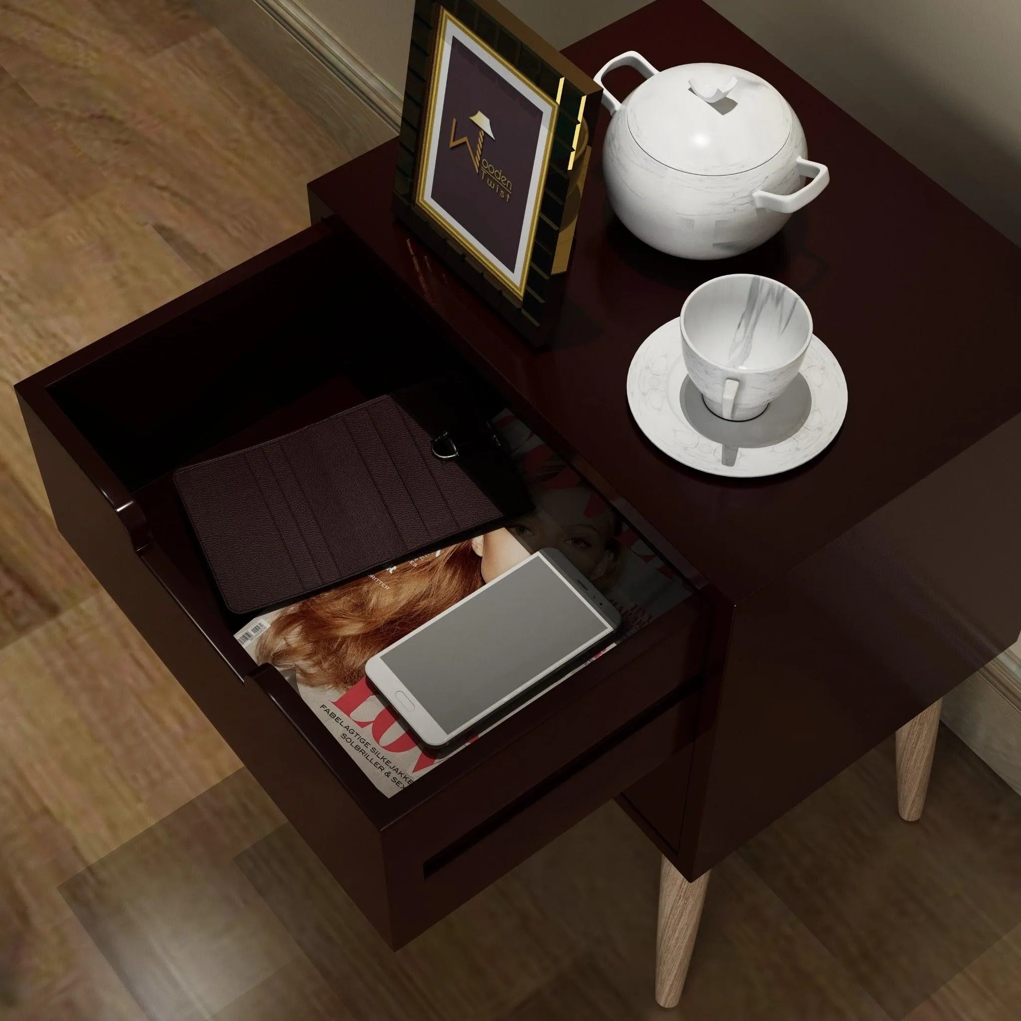 Amazing Bedside Table with Two Drawers (Brown)