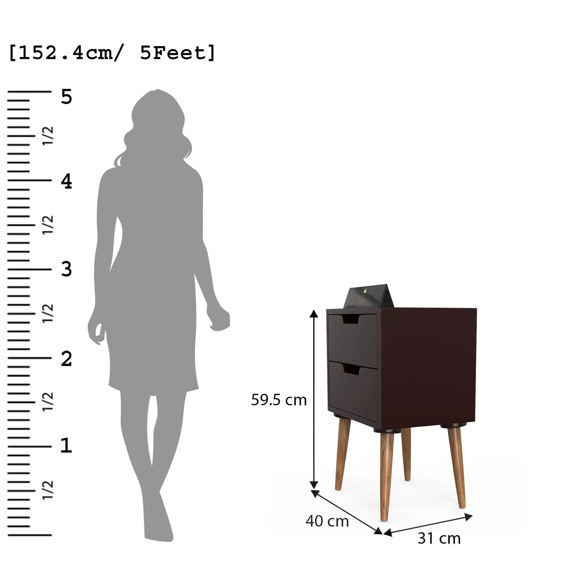Amazing Bedside Table with Two Drawers (Brown)