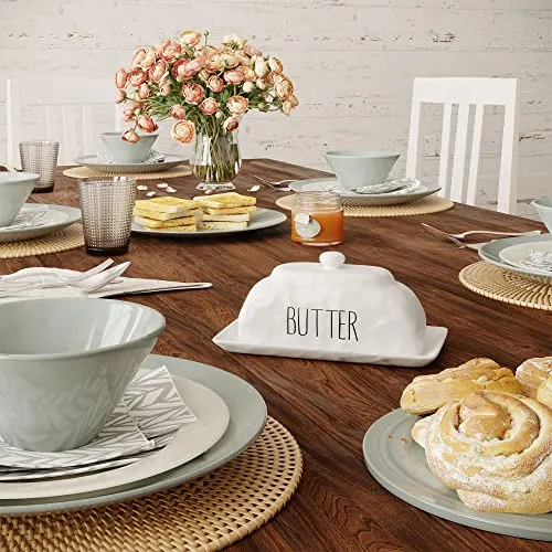 Barnyard Designs Ceramic Butter Dish with Lid for Countertop, Large Butter Holder, Butter Crock for Counter, Covered Butter Dish for Refrigerator, Farmhouse Dishes Kitchen Decor, White, 8" x 4"