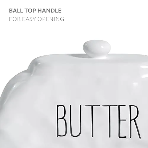 Barnyard Designs Ceramic Butter Dish with Lid for Countertop, Large Butter Holder, Butter Crock for Counter, Covered Butter Dish for Refrigerator, Farmhouse Dishes Kitchen Decor, White, 8" x 4"