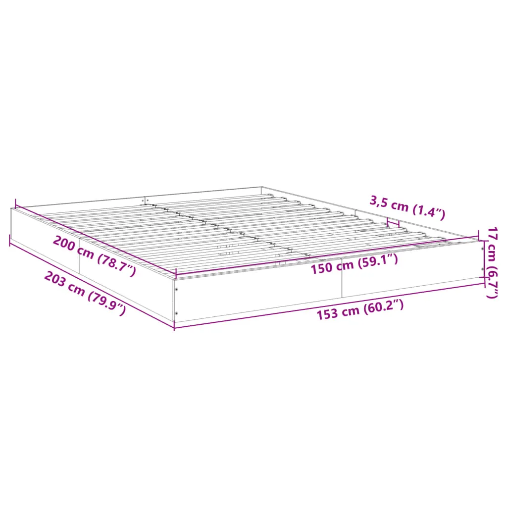 Bed Frame Grey Sonoma 150x200 cm King Size Engineered Wood