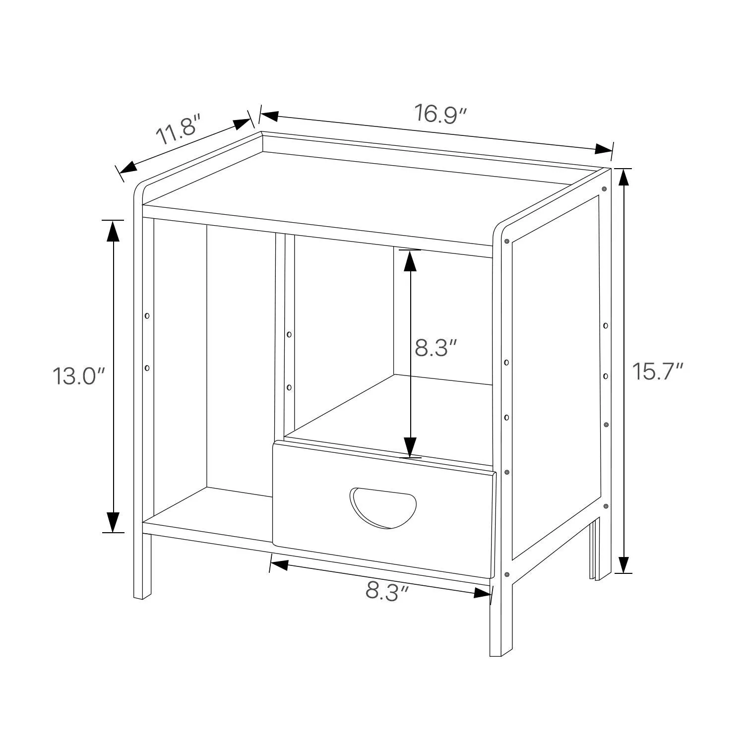 Bedside Cabinet Storage Shelf Nightstand - with Magazine Compartment - Single Drawer
