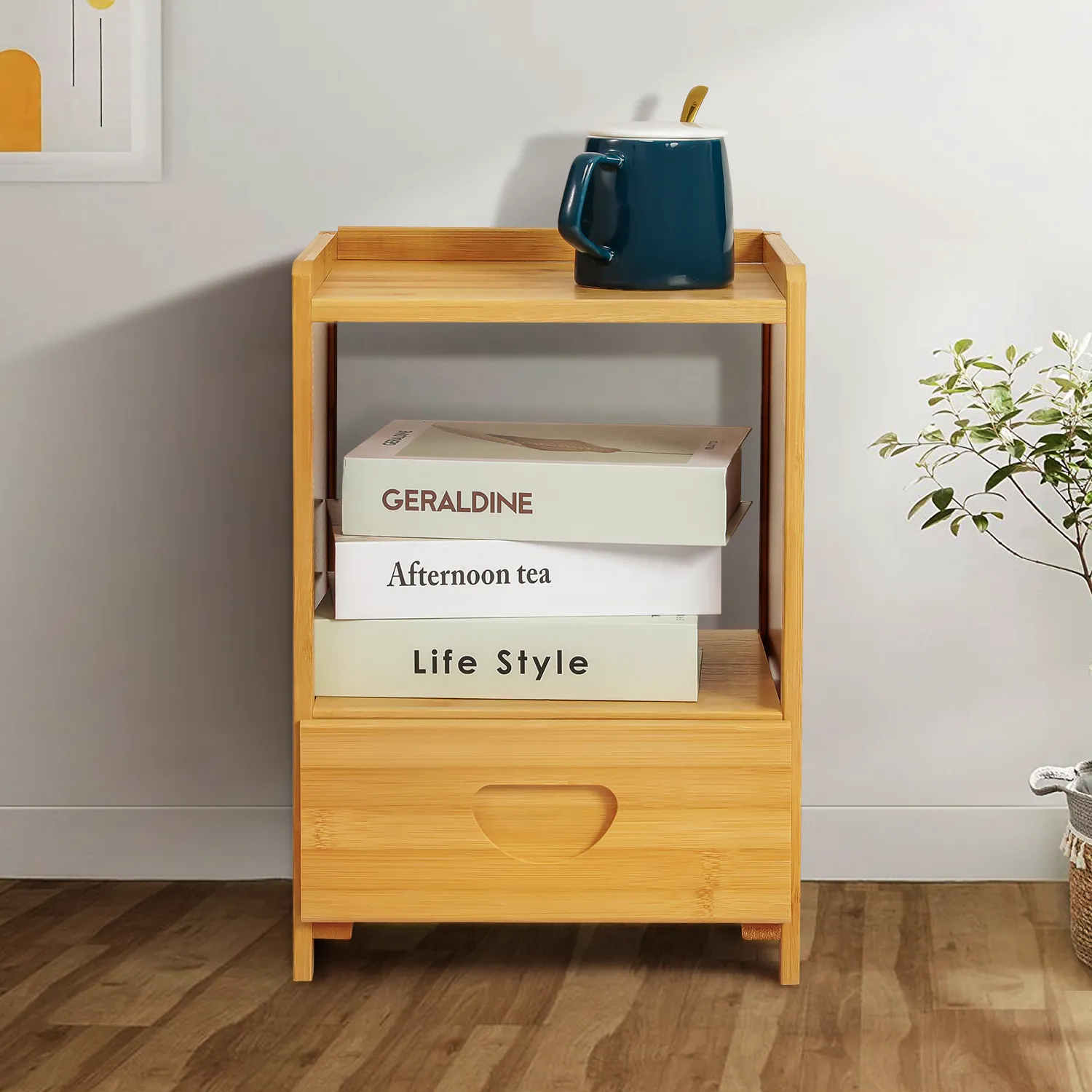 Bedside Cabinet Storage Shelf Nightstand - with Single Drawer