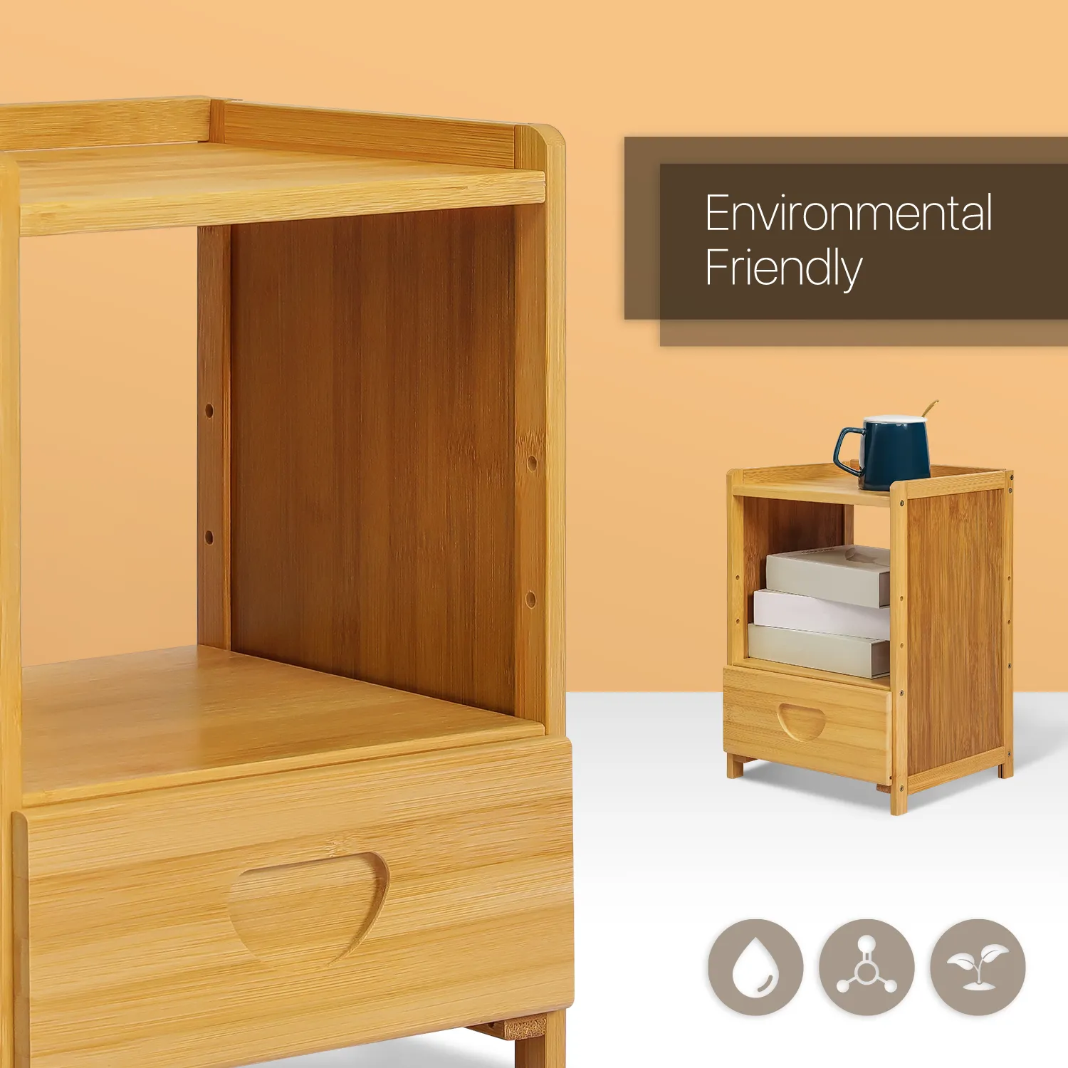 Bedside Cabinet Storage Shelf Nightstand - with Single Drawer