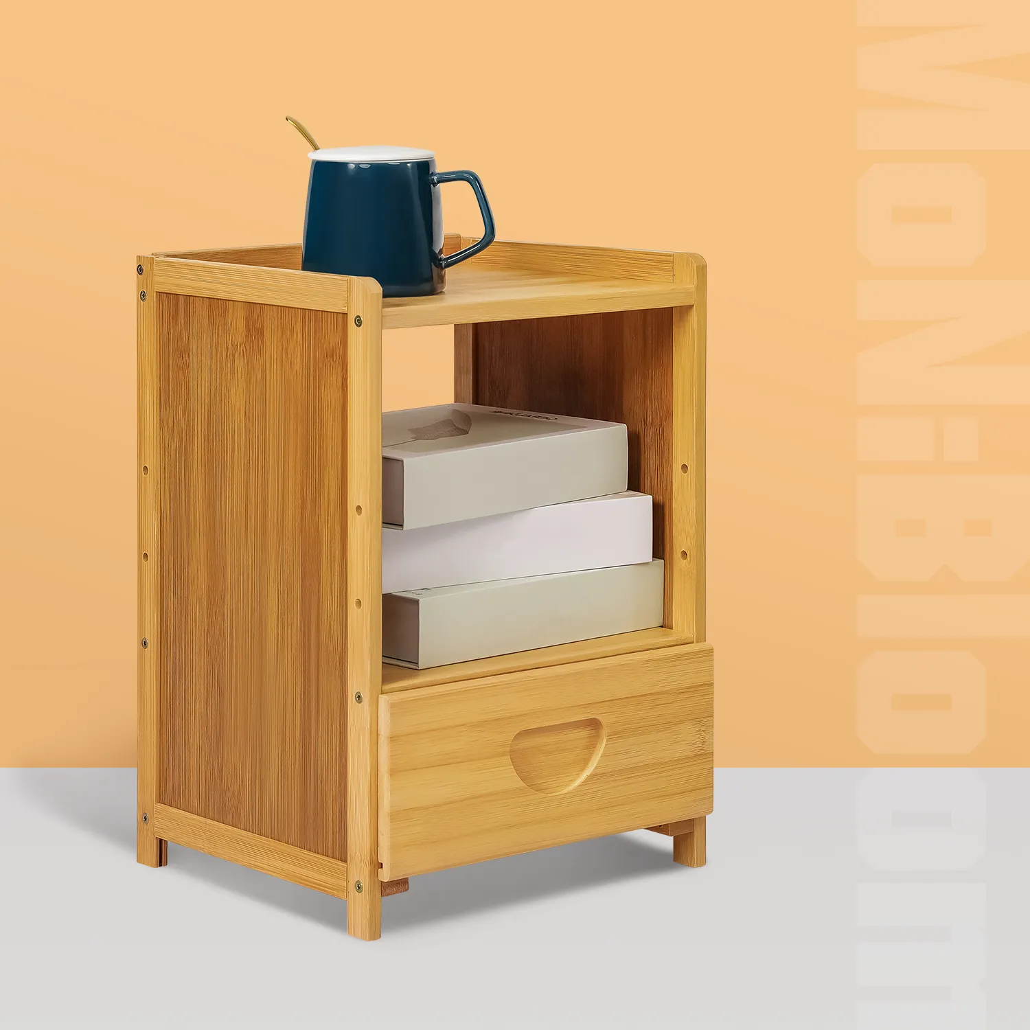 Bedside Cabinet Storage Shelf Nightstand - with Single Drawer