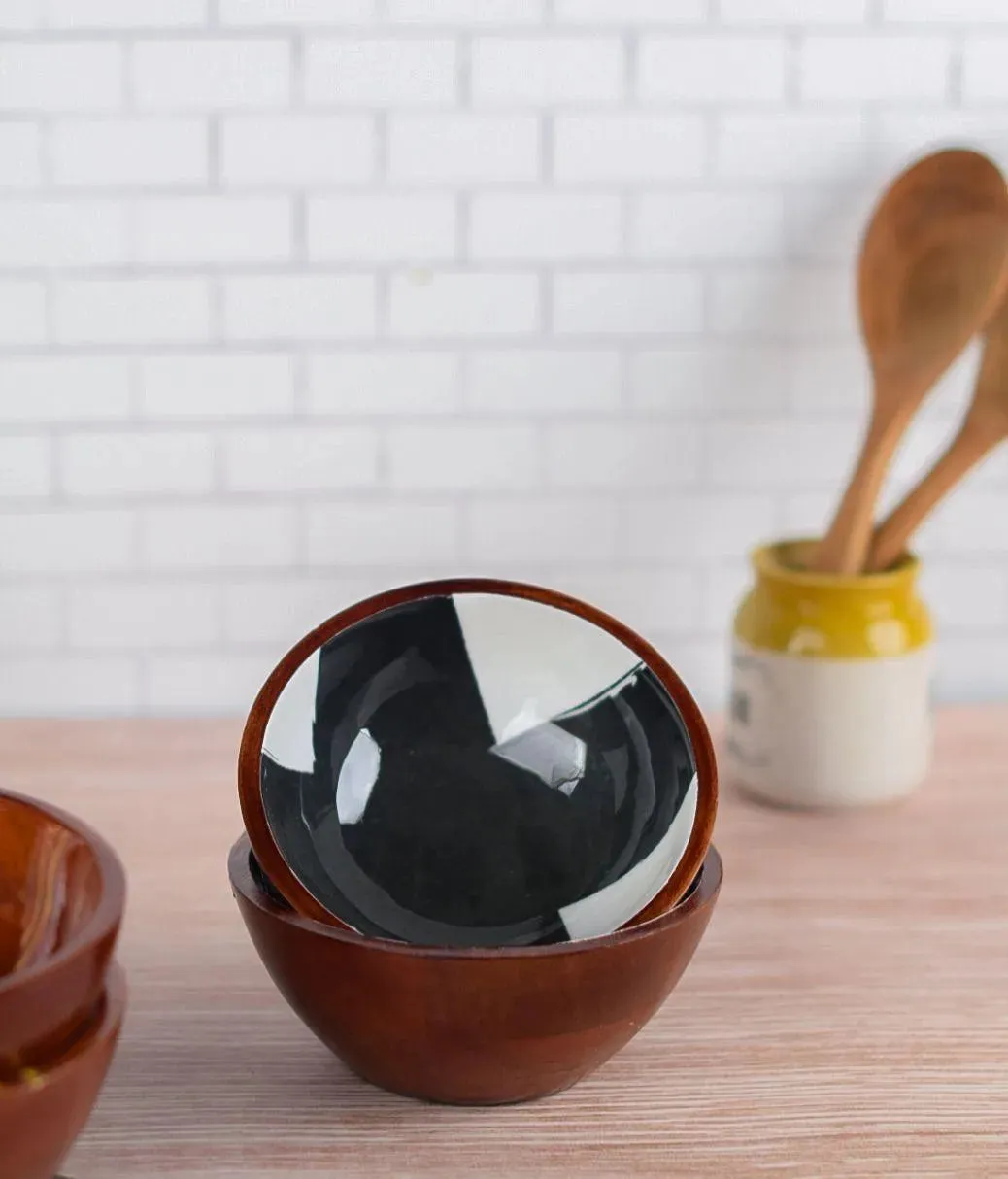 Black Brush Wooden Dip Bowl | 6 x 3 inches