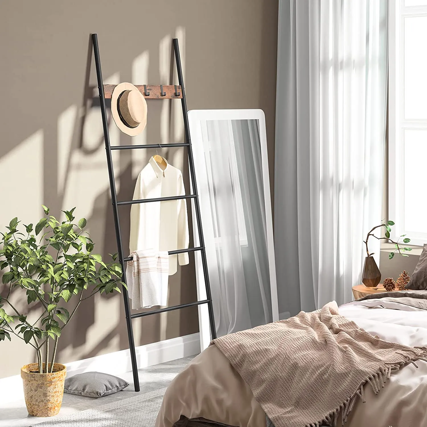 Blanket Ladder, 5-Tier Towel Ladder Shelf, Decorative Ladder, Towel Rack