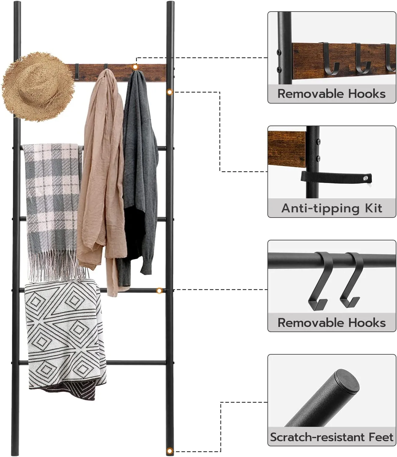 Blanket Ladder, 5-Tier Towel Ladder Shelf, Decorative Ladder, Towel Rack