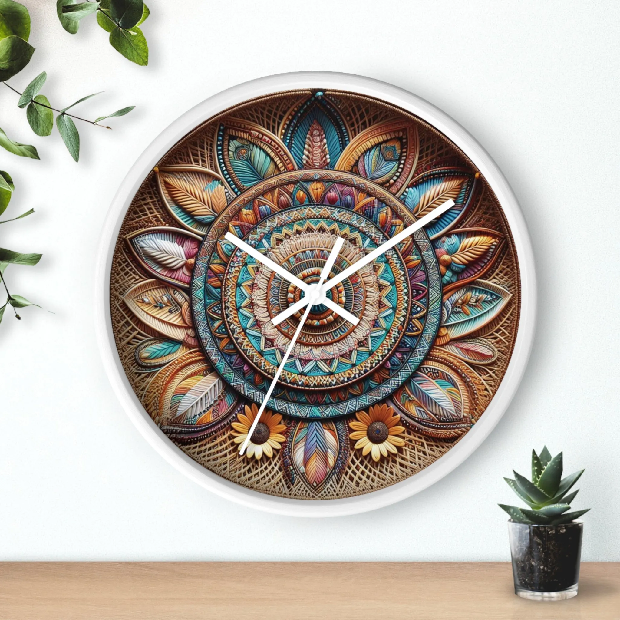 Bohemian wicker-look Wall Clock