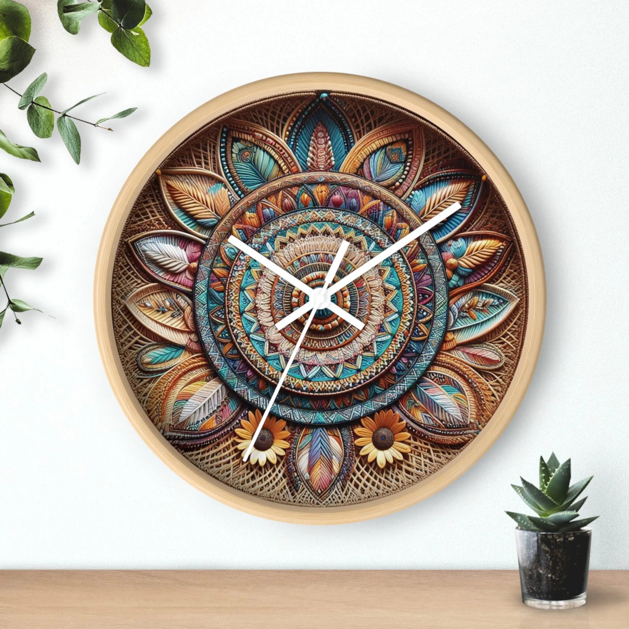 Bohemian wicker-look Wall Clock