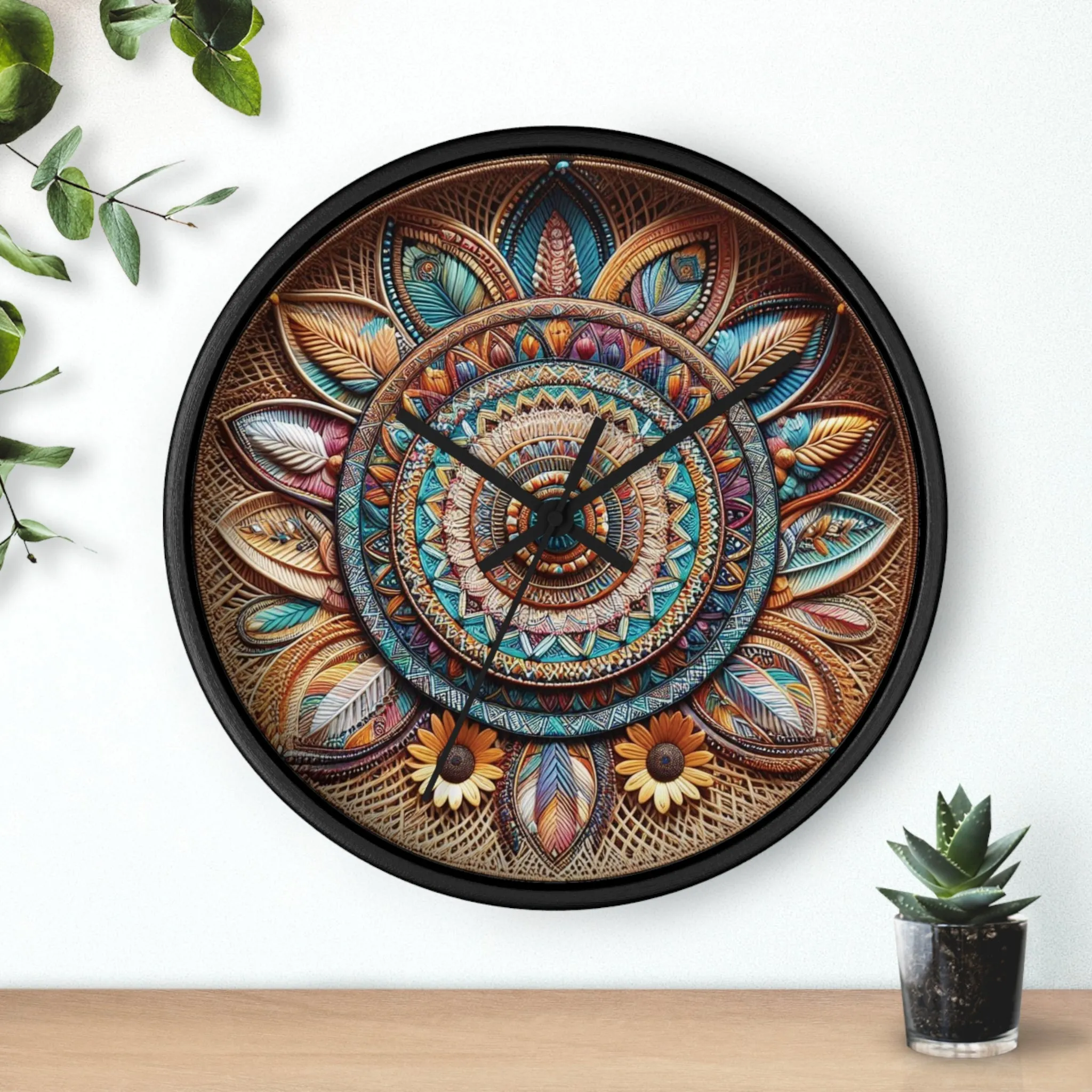 Bohemian wicker-look Wall Clock