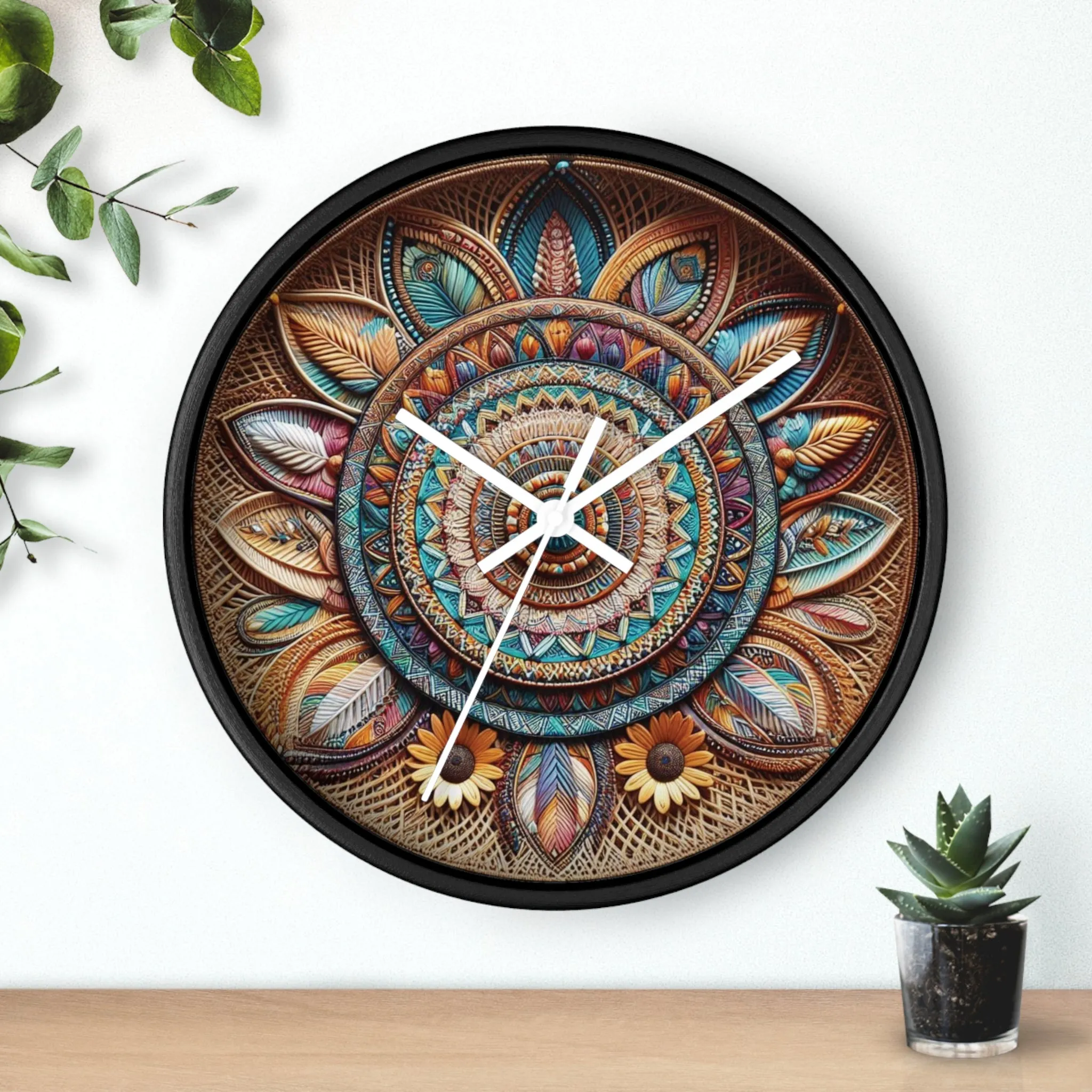 Bohemian wicker-look Wall Clock
