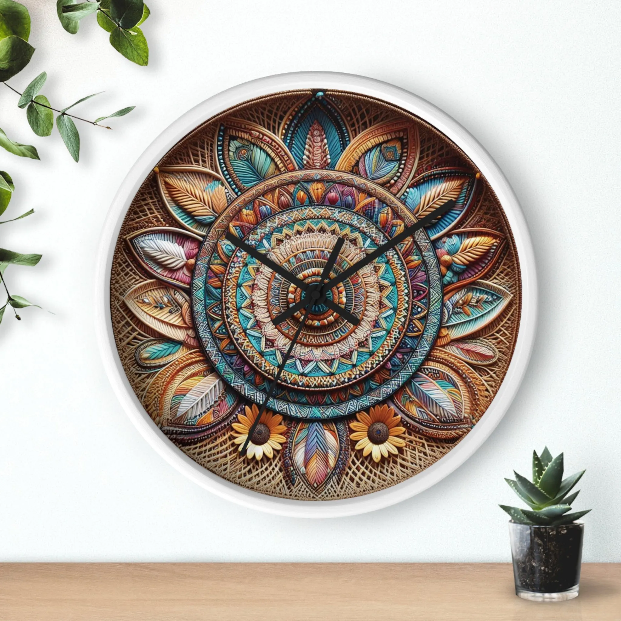 Bohemian wicker-look Wall Clock