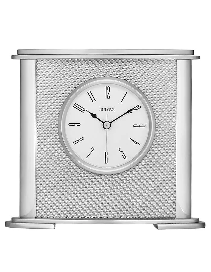 Bulova Hewitt Desk or Table Clock - Silver - Woven Fiber Accent - Quiet Sweep