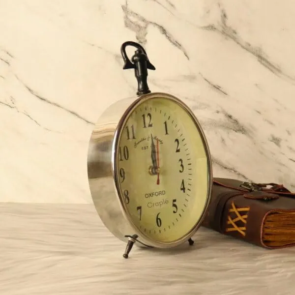 CRAPLE Oval Brass Quartz Clock, Roman Numerals, Small Brass Accent Clock, Home Decor