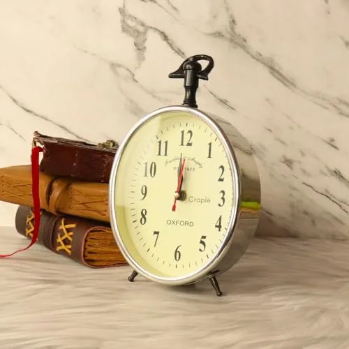CRAPLE Oval Brass Quartz Clock, Roman Numerals, Small Brass Accent Clock, Home Decor